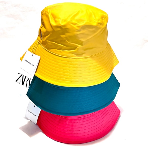 Zara Water Repellent Bucket Hat Size Medium Red - Picture 9 of 10